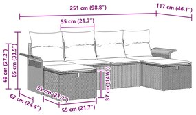 6-Darabos Kert Kanapé Készlet Párnákkal Fekete Poli Rattan