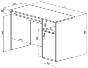 Íróasztal tölgyfa dekoros asztallappal 50x115 cm Oxford – TemaHome