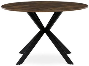 Kerek Étkezőasztal 120×120×75,5 cm, MDF Old Wood + Fekete Fém Láb