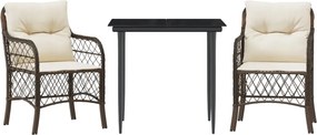 vidaXL 3 részes barna polyrattan bisztrógarnitúra párnákkal
