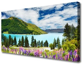 Vászonfotó Mountain Lake Forest Landscape 120x60 cm