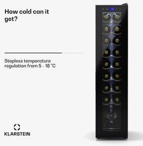Klarstein Shiraz 18 Slim Uno, borhűtő, 18 palack, 5 - 18 °C, érintésvezérlés