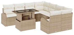 vidaXL Kerti Kanapé Szett párnával tárolóval 9 pcs Bézs Poly Rattan