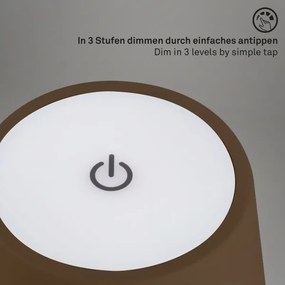 Brilo - KIKI tölthető, érintésvezérelt LED asztali lámpa, 2,6 W/5 V, IP44, 2600 mAh, barna