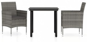 3 részes szürke és fekete kerti étkezőgarnitúra párnákkal