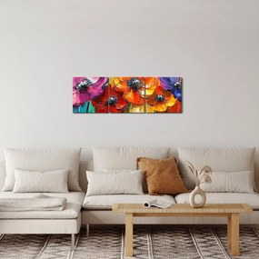 Kép - Öt színes virág (órával) (90x30 cm)