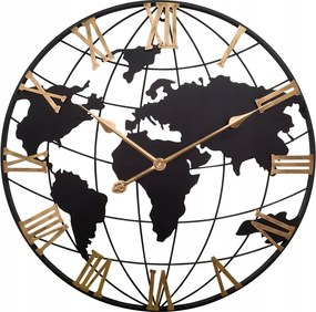 Nagy Fekete Fém Falióra Világtérkép Mpm E04.4532 60 cm