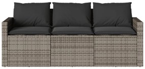 3 személyes szürke polyrattan kerti kanapé párnával