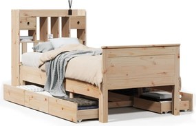 vidaXL tömör fenyőfa könyvespolcos ágy matrac nélkül 90 x 190 cm