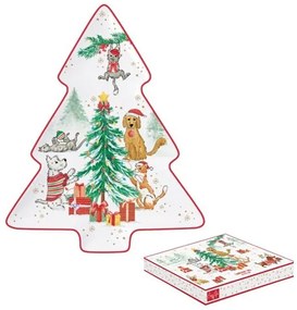 Porcelán fenyőtálca 20,5x25,5cm, dobozban, Christmas Gang