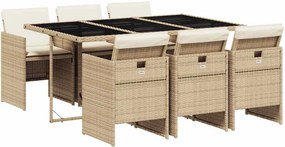 vidaXL 7 részes bézs polyrattan kerti étkezőgarnitúra párnákkal