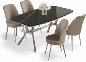 Lena étkezőgarnitúra, fekete márvány-króm, 160 cm – TR240CHR2877