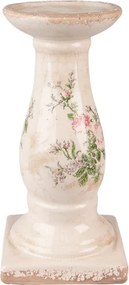Bézs kerámia virágos gyertyatartó 12x24 cm