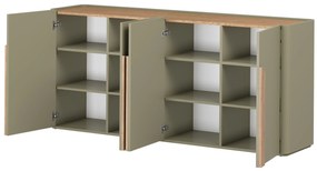 Amilio négyajtós komód 200 cm - eukaliptusz / baltic tölgy / natúr tölgy fogantyú