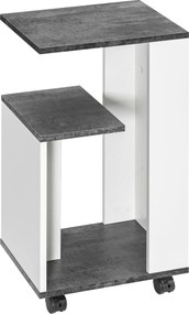 HOMCOM Görgős Éjjeli Szekrény Modern Dizájnnal - 3 Polcos Kávézó Asztal Hálószobába, Szürke Fehér, 35 x 29,5 x 65,5 cm | Aosom