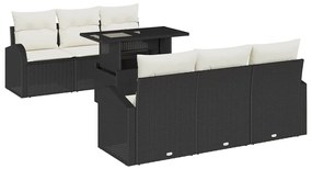 vidaXL Kerti Kanapé Szett párnával tárolóval 7 pcs Fekete Poly Rattan