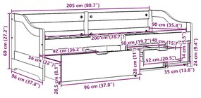 Napozóágy 3 fiókkal matrac nélkül IRUN Fekete 90x200 cm