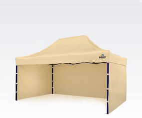 Piaci pavilon 3x4,5 m, 3 fallal | Gyors felállítás, 12,5 m² - plusz 3 oldalfal - Bézs