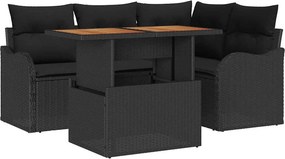 vidaXL Kerti Kanapé Szett párnával 5 pcs Fekete polirattan