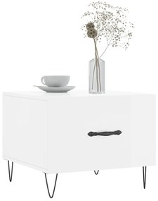 Magasfényű fehér szerelt fa dohányzóasztal 50 x 50 x 40 cm