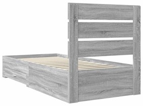 vidaXL Ágykeret fiókkal fejtámlával Szürke Sonoma 100 x 200 cm Faanyag