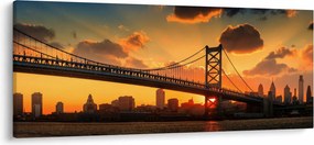 Kép - Naplemente a Ben Franklin híd felett, Philadelphia (120x50 cm)