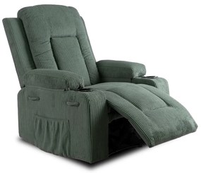 Elektromosan Vezérelhető Masszázsfunkciós Relaxfotel Zöld Kordbársony Kárpittal. BOX2