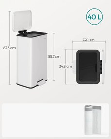 Pedálos szemeteskuka 40L, fehér, 15 szemeteszsákkal