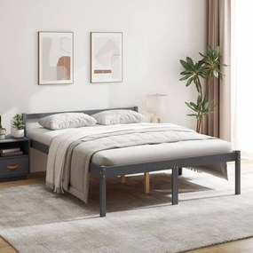 King Size szürke tömör fenyőfa ágy időseknek 150 x 200 cm