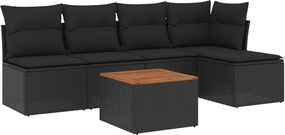 vidaXL 6 részes fekete polyrattan kerti ülőgarnitúra párnákkal