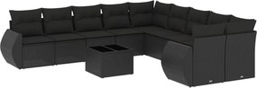 vidaXL 11 részes fekete polyrattan kerti ülőgarnitúra párnákkal