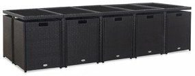 15 részes fekete polyrattan kültéri étkezőszett párnákkal