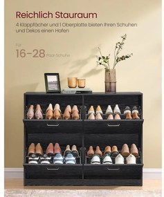 Cipősszekrény 4 lehajtható rekesszel 24 x 105,5 x 83 cm, fekete