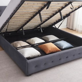 Ágy tárhellyel, 160x200, szürke, MINDY