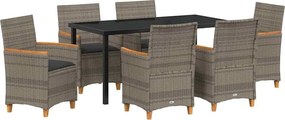 vidaXL Kert étkező szett 7 pcs Szürke polirattan
