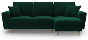 Zöld bársony kinyitható tárolóhelyes sarokkanapé Kyoto – Cosmopolitan Design