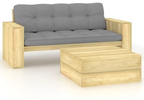 vidaXL 2 részes impregnált fenyőfa kerti társalgószett párnákkal