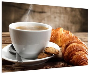 Csésze kávé és croissant képe (90x60 cm)