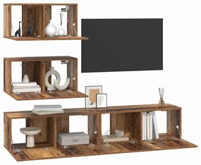 TV szekrény garnitúra Falra szerelhető 4 pcs Régi fa Faanyag