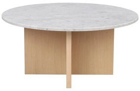 Fehér-natúr színű márvány kerek dohányzóasztal 90x90 cm Brooksville - Rowico