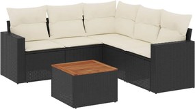 vidaXL 6 részes fekete polyrattan kerti ülőgarnitúra párnákkal