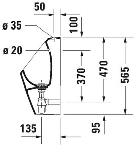 Duravit 828300000 - D-CODE piszoár, felső bekötés, hátsó lefolyás, kerámia/fényes fehér