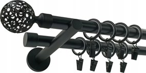 Fém Függönykarnis 19+19mm Fekete Matt Dupla 280cm MIX Végek