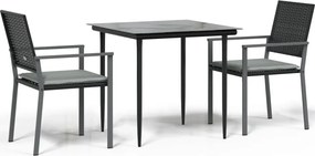 vidaXL 3 részes polyrattan és acél kerti étkezőgarnitúra párnával
