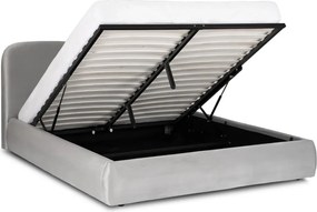 Ágy 160x200 cm méretben, ágyneműtartóval, szürke színben, velúr kárpittal BRISTOL