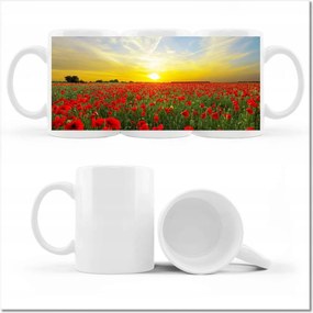 Fényképes bögre Pipacsok mezője nyugattal