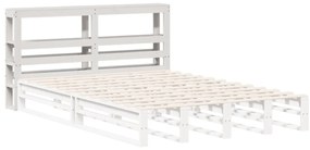 fehér tömör fenyőfa fejtámla polcokkal 150 cm