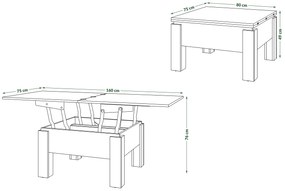 Mazzoni OSLO Artisan Tölgy/Bézs (Pezsgő) - NYITHATÓ/MAGASÍTHATÓ DOHÁNYZÓASZTAL ÉTKEZŐASZTAL ÉS DOHÁNYZÓASZTAL EGYBEN