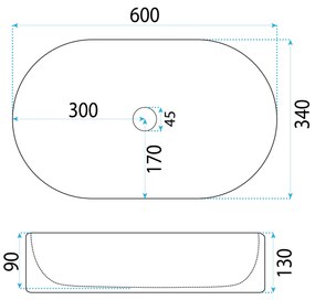 Rea Vanda, asztali mosogató 600x340x130mm, fehér fényes, REA-U6526