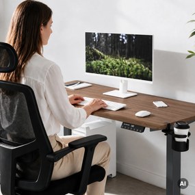 Elektromos íróasztal magasságállítással ergonomikus antracit/dió,1400x700 mm: ARIA